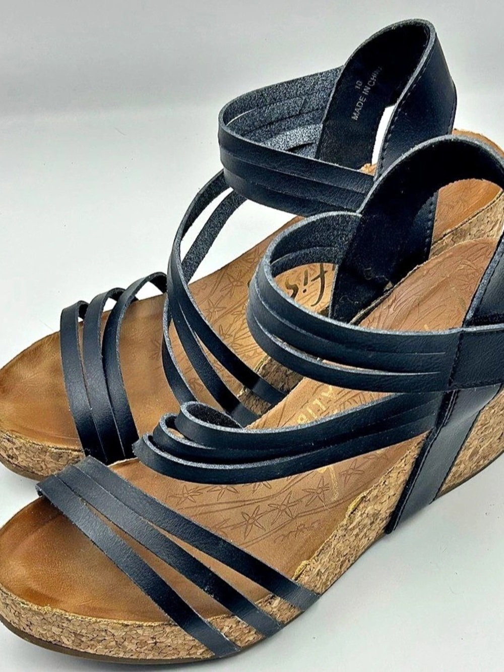 Blowfish Malibu Aurora Black & Brown Wedge Sandals US 10